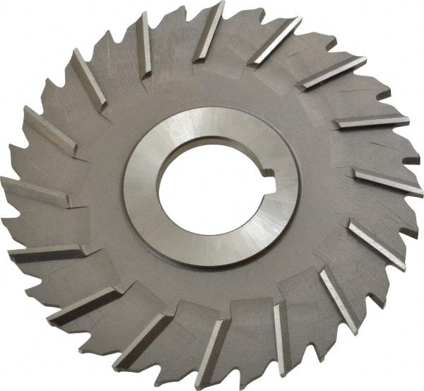 Made in USA - 4" Blade Diam x 3/16" Blade Thickness, 1" Hole, 32 Teeth, High Speed Steel Side Chip Saw - Staggered Tooth, Arbor Connection, Right Hand Cut, Uncoated, with Keyway - Exact Tooling