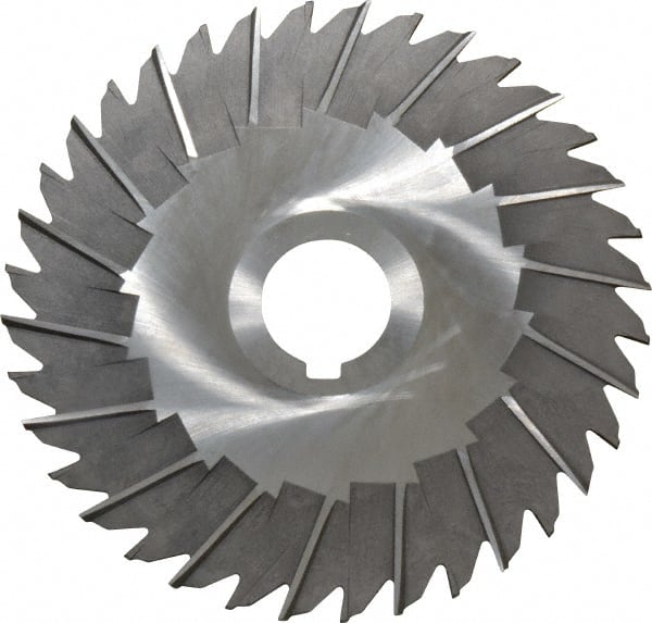 Made in USA - 5" Blade Diam x 3/32" Blade Thickness, 1" Hole, 36 Teeth, High Speed Steel Side Chip Saw - Staggered Tooth, Arbor Connection, Right Hand Cut, Uncoated, with Keyway - Exact Tooling