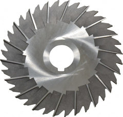Made in USA - 5" Blade Diam x 3/32" Blade Thickness, 1" Hole, 36 Teeth, High Speed Steel Side Chip Saw - Staggered Tooth, Arbor Connection, Right Hand Cut, Uncoated, with Keyway - Exact Tooling