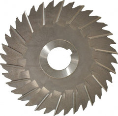 Made in USA - 5" Blade Diam x 1/8" Blade Thickness, 1" Hole, 36 Teeth, High Speed Steel Side Chip Saw - Staggered Tooth, Arbor Connection, Right Hand Cut, Uncoated, with Keyway - Exact Tooling