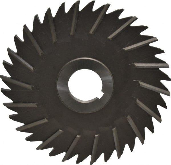 Made in USA - 5" Blade Diam x 3/16" Blade Thickness, 1" Hole, 36 Teeth, High Speed Steel Side Chip Saw - Staggered Tooth, Arbor Connection, Right Hand Cut, Uncoated, with Keyway - Exact Tooling