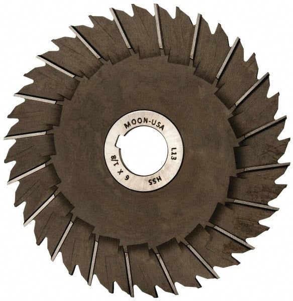Made in USA - 6" Blade Diam x 1/8" Blade Thickness, 1" Hole, 40 Teeth, High Speed Steel Side Chip Saw - Staggered Tooth, Arbor Connection, Right Hand Cut, Uncoated, with Keyway - Exact Tooling