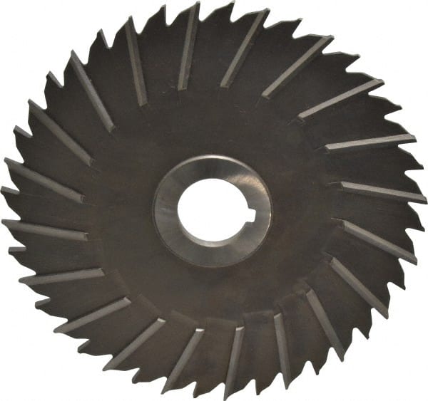 Made in USA - 6" Blade Diam x 3/16" Blade Thickness, 1" Hole, 40 Teeth, High Speed Steel Side Chip Saw - Staggered Tooth, Arbor Connection, Right Hand Cut, Uncoated, with Keyway - Exact Tooling