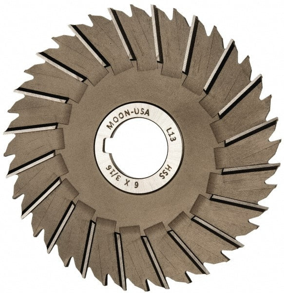 Made in USA - 6" Blade Diam x 3/16" Blade Thickness, 1-1/4" Hole, 40 Teeth, High Speed Steel Side Chip Saw - Staggered Tooth, Arbor Connection, Right Hand Cut, Uncoated, with Keyway - Exact Tooling
