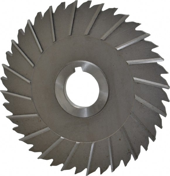 Made in USA - 6" Blade Diam x 1/4" Blade Thickness, 1-1/4" Hole, 40 Teeth, High Speed Steel Side Chip Saw - Staggered Tooth, Arbor Connection, Right Hand Cut, Uncoated - Exact Tooling