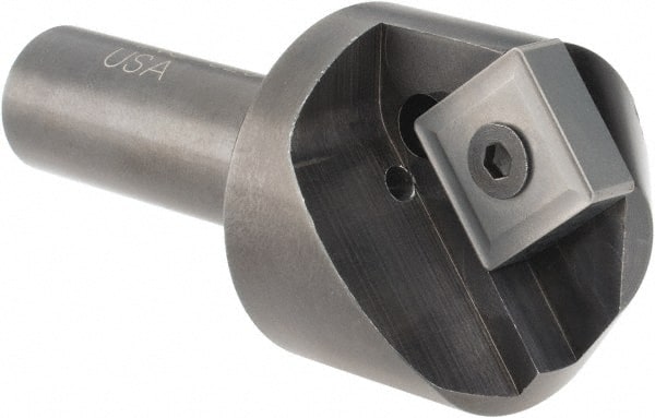 Cutting Tool Technologies - 100° Included Angle, 1.15" Max Cut Diam, 1.15mm Body Diam, 1/2" Shank Diam, 2-3/8" OAL, Indexable Countersink - 0.27" LOC, Square Insert, SNMG 432 Insert Style, Negative Rake, Series NC - Exact Tooling