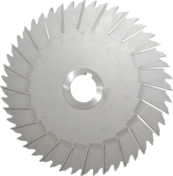 Made in USA - 8" Blade Diam x 3/16" Blade Thickness, 1-1/4" Hole, 48 Teeth, High Speed Steel Side Chip Saw - Staggered Tooth, Arbor Connection, Right Hand Cut, Uncoated, with Keyway - Exact Tooling