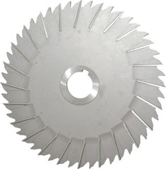 Made in USA - 8" Blade Diam x 3/16" Blade Thickness, 1-1/4" Hole, 48 Teeth, High Speed Steel Side Chip Saw - Staggered Tooth, Arbor Connection, Right Hand Cut, Uncoated, with Keyway - Exact Tooling