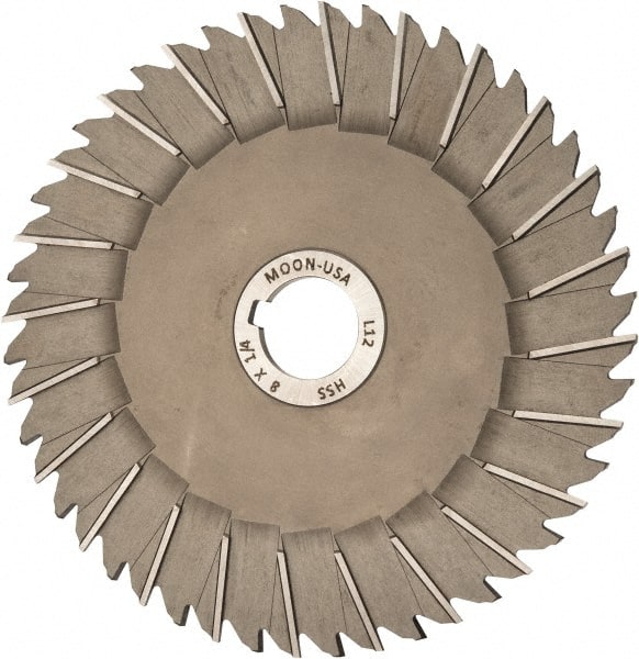 Made in USA - 8" Blade Diam x 1/4" Blade Thickness, 1-1/4" Hole, 48 Teeth, High Speed Steel Side Chip Saw - Staggered Tooth, Arbor Connection, Right Hand Cut, Uncoated, with Keyway - Exact Tooling