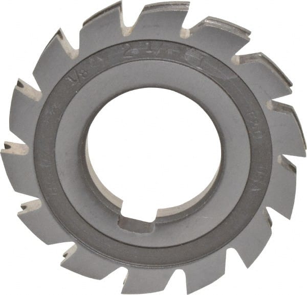 Made in USA - 1/16" Radius, 1/8" Circle Diam, 2-1/4" Diam x 0.26" Wide Cut, High Speed Steel Concave Radius Cutter - 2-1/4" OAL, Arbor Connection, Uncoated, Form Relieved, 10 Teeth - Exact Tooling