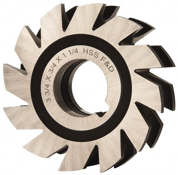 Made in USA - 3/8" Radius, 3/4" Circle Diam, 3-3/4" Diam x 1.197" Wide Cut, High Speed Steel Concave Radius Cutter - 3-3/4" OAL, Arbor Connection, Uncoated, Form Relieved, 10 Teeth - Exact Tooling