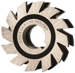 Made in USA - 3/8" Radius, 3/4" Circle Diam, 3-3/4" Diam x 1.197" Wide Cut, High Speed Steel Concave Radius Cutter - 3-3/4" OAL, Arbor Connection, Uncoated, Form Relieved, 10 Teeth - Exact Tooling