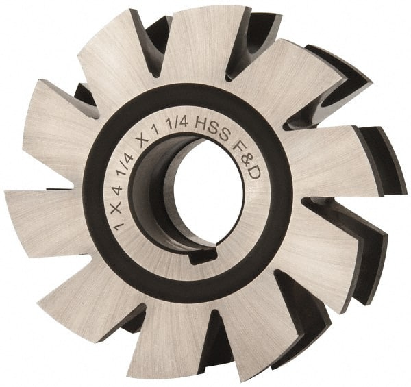 Made in USA - 1/2" Radius, 1" Circle Diam, 4-1/4" Diam x 1.572" Wide Cut, High Speed Steel Concave Radius Cutter - 4-1/4" OAL, Arbor Connection, Uncoated, Form Relieved, 10 Teeth - Exact Tooling