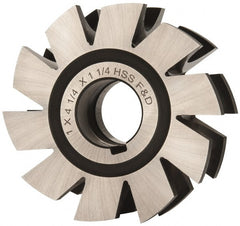 Made in USA - 1/2" Radius, 1" Circle Diam, 4-1/4" Diam x 1.572" Wide Cut, High Speed Steel Concave Radius Cutter - 4-1/4" OAL, Arbor Connection, Uncoated, Form Relieved, 10 Teeth - Exact Tooling