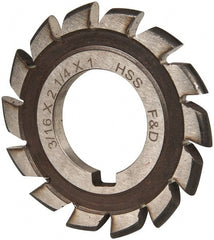 Made in USA - 3/16" Radius, 3/16" Circle Diam, 2-1/4" Cutter Diam, Arbor Connection, Convex Radius Cutter - High Speed Steel, Uncoated, Form Relieved, 14 Teeth - Exact Tooling