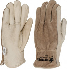 MCR Safety - Size M (8) Split Back/Grain Palm Cowhide General Protection Work Gloves - For Work & Driver, Uncoated, Full Fingered, Cream/Black/Brown, Paired - Exact Tooling