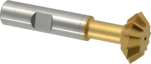 Made in USA - 1° 1" Cut Diam, 3/8" Cut Width, 1/2" Shank, High Speed Steel Double-Angle Cutter - Exact Tooling