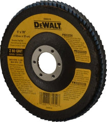 DeWALT - 80 Grit, 5" Disc Diam, 7/8" Center Hole, Type 29 Zirconia Alumina Flap Disc - 12,200 Max RPM, Fiberglass Backing, Arbor Attaching System, Coated - Exact Tooling