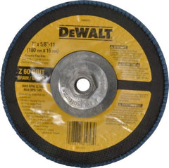 DeWALT - 60 Grit, 7" Disc Diam, 5/8-11 Center Hole, Type 29 Zirconia Alumina Flap Disc - 8,700 Max RPM, Fiberglass Backing, Arbor Attaching System, Coated - Exact Tooling