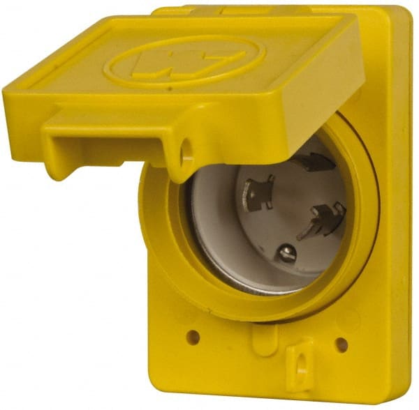 Value Collection - 125 VAC, 30 Amp, L5-30P NEMA, Self Grounding Receptacle - 2 Poles, 3 Wire, Male End, Yellow - Exact Tooling
