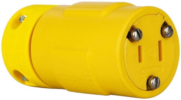Value Collection - 125 VAC, 15 Amp, 1-15R NEMA, Straight, Ungrounded, Industrial Grade Connector - 2 Pole, 2 Wire, 1 Phase, Rubber, Yellow - Exact Tooling