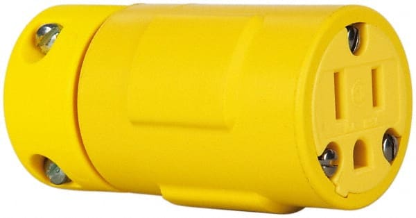 Value Collection - 125 VAC, 15 Amp, 5-15 NEMA, Straight, Ungrounded, Industrial Grade Connector - 2 Pole, 3 Wire, 1 Phase, Rubber, Yellow - Exact Tooling