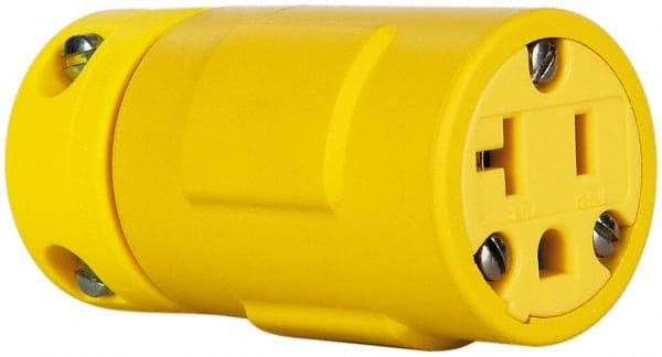 Value Collection - 125 VAC, 20 Amp, 5-20 NEMA, Straight, Ungrounded, Industrial Grade Connector - 2 Pole, 3 Wire, 1 Phase, Rubber, Yellow - Exact Tooling