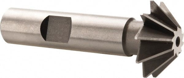 Made in USA - 1" Diam x 5/16" Width of Cut, 45° Included Angle, Shank Connection, High Speed Steel Single Angle Cutter - 1/2" Shank Diam, 2-1/2" Overall Length, Right Hand Cut, Uncoated - Exact Tooling