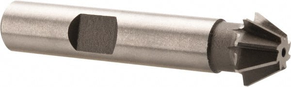 Made in USA - 1/2" Diam x 7/32" Width of Cut, 60° Included Angle, Shank Connection, High Speed Steel Single Angle Cutter - 3/8" Shank Diam, 2-1/8" Overall Length, Right Hand Cut, Uncoated - Exact Tooling