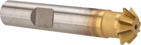 Made in USA - 1/2" Diam x 1/8" Width of Cut, 45° Included Angle, Shank Connection, High Speed Steel Single Angle Cutter - 3/8" Shank Diam, 2-1/8" Overall Length, Right Hand Cut, TiN Coated - Exact Tooling
