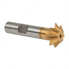 Made in USA - 3/4" Diam x 3/16" Width of Cut, 45° Included Angle, Shank Connection, High Speed Steel Single Angle Cutter - 3/8" Shank Diam, 2-1/8" Overall Length, Right Hand Cut, TiN Coated - Exact Tooling