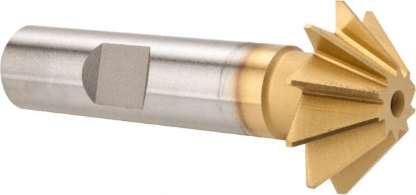 Made in USA - 1" Diam x 5/16" Width of Cut, 45° Included Angle, Shank Connection, High Speed Steel Single Angle Cutter - 1/2" Shank Diam, 2-1/2" Overall Length, Right Hand Cut, TiN Coated - Exact Tooling