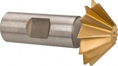 Made in USA - 1-1/2" Diam x 1/2" Width of Cut, 45° Included Angle, Shank Connection, High Speed Steel Single Angle Cutter - 3/4" Shank Diam, 2-3/4" Overall Length, Right Hand Cut, TiN Coated - Exact Tooling