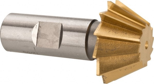 Made in USA - 1-1/2" Diam x 5/8" Width of Cut, 60° Included Angle, Shank Connection, High Speed Steel Single Angle Cutter - 3/4" Shank Diam, 2-3/4" Overall Length, Right Hand Cut, TiN Coated - Exact Tooling