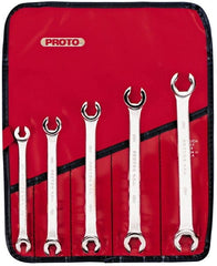Proto - 5 Piece, 7mm x 8mm to 15mm x 17mm, 12 Point Flare Nut Wrench Set - Metric Measurement Standard, Satin Finish, Comes in Pouch - Exact Tooling