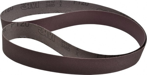 3M - 1-1/2" Wide x 60" OAL, 120 Grit, Aluminum Oxide Abrasive Belt - Aluminum Oxide, Fine, Coated, X Weighted Cloth Backing, Series 341D - Exact Tooling
