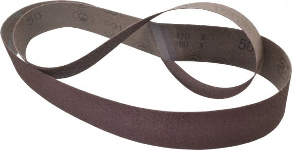 3M - 2" Wide x 60" OAL, 50 Grit, Aluminum Oxide Abrasive Belt - Aluminum Oxide, Coarse, Coated, X Weighted Cloth Backing, Series 241D - Exact Tooling