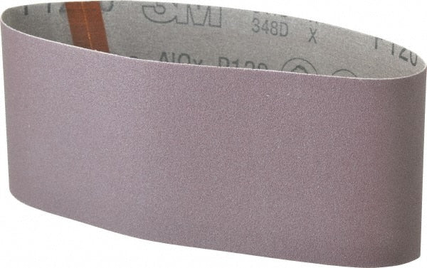 3M - 4" Wide x 21-3/4" OAL, 120 Grit, Aluminum Oxide Abrasive Belt - Aluminum Oxide, Fine, Coated, X Weighted Cloth Backing, Series 341D - Exact Tooling