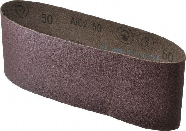 3M - 4" Wide x 24" OAL, 50 Grit, Aluminum Oxide Abrasive Belt - Aluminum Oxide, Coarse, Coated, X Weighted Cloth Backing, Series 341D - Exact Tooling