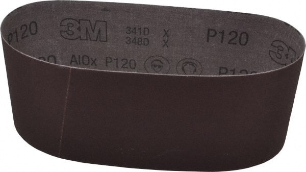 3M - 4" Wide x 24" OAL, 120 Grit, Aluminum Oxide Abrasive Belt - Aluminum Oxide, Fine, Coated, X Weighted Cloth Backing, Series 341D - Exact Tooling