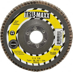 Tru-Maxx - 36 Grit, 5" Disc Diam, 7/8" Center Hole, Type 29 Zirconia Alumina Flap Disc - 12,200 Max RPM, Arbor Attaching System, Coated - Exact Tooling