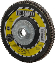 Tru-Maxx - 40 Grit, 5" Disc Diam, 5/8-11 Center Hole, Type 29 Zirconia Alumina Flap Disc - 12,200 Max RPM, Arbor Attaching System, Coated - Exact Tooling