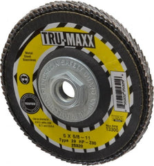 Tru-Maxx - 80 Grit, 5" Disc Diam, 5/8-11 Center Hole, Type 29 Zirconia Alumina Flap Disc - 12,200 Max RPM, Arbor Attaching System, Coated - Exact Tooling