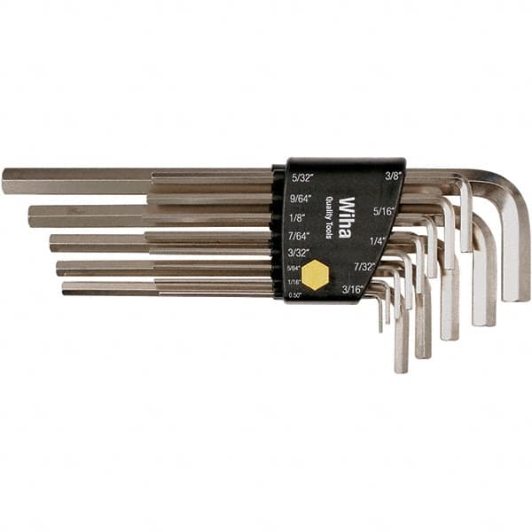 Wiha - 13 Piece, L-Key Long Arm Hex Key Set - 0.05 to 3/8" Range, Nickel Plated - Exact Tooling