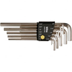 Wiha - 13 Piece, L-Key Long Arm Hex Key Set - 0.05 to 3/8" Range, Nickel Plated - Exact Tooling