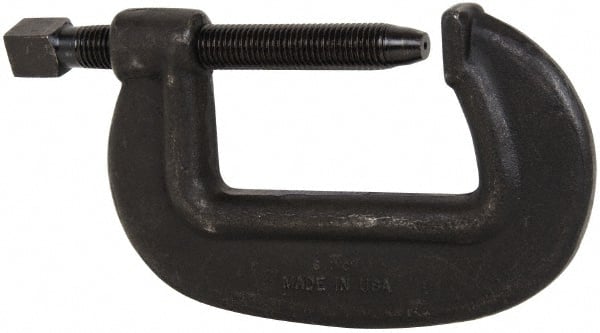 Hargrave - Extra Heavy-Duty 6-1/4" Max Opening, 3-3/8" Throat Depth, Forged Steel Standard C-Clamp - 27,500 Lb Capacity, 0" Min Opening, Standard Throat Depth, Cold Drawn Steel Screw - Exact Tooling