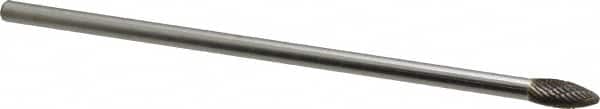 Made in USA - 5/16" Cut Diam, 1/4" Shank Diam, Flame Head Double Cut Burr - Carbide, Radius End, 3/4" LOC, 6" OAL - Exact Tooling
