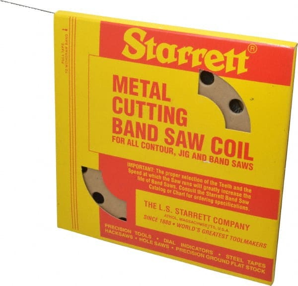 Starrett - 1/8" x 100' x 0.025" Carbon Steel Band Saw Blade Coil Stock - 18 TPI, Toothed Edge, Straight Form, Raker Set, Flexible Back, No Rake Angle, Constant Pitch, Contour Cutting - Exact Tooling