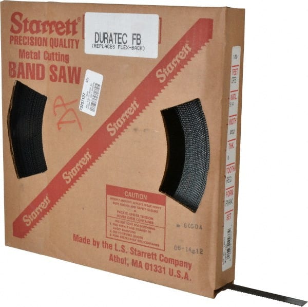 Starrett - 5/8" x 100' x 0.032" Carbon Steel Band Saw Blade Coil Stock - 10 TPI, Toothed Edge, Straight Form, Raker Set, Flexible Back, No Rake Angle, Constant Pitch, Contour Cutting - Exact Tooling