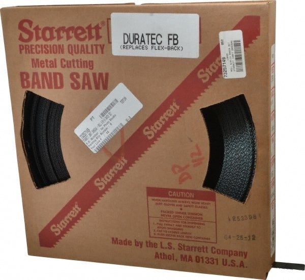 Starrett - 5/8" x 100' x 0.032" Carbon Steel Band Saw Blade Coil Stock - 14 TPI, Toothed Edge, Straight Form, Raker Set, Flexible Back, No Rake Angle, Constant Pitch, Contour Cutting - Exact Tooling